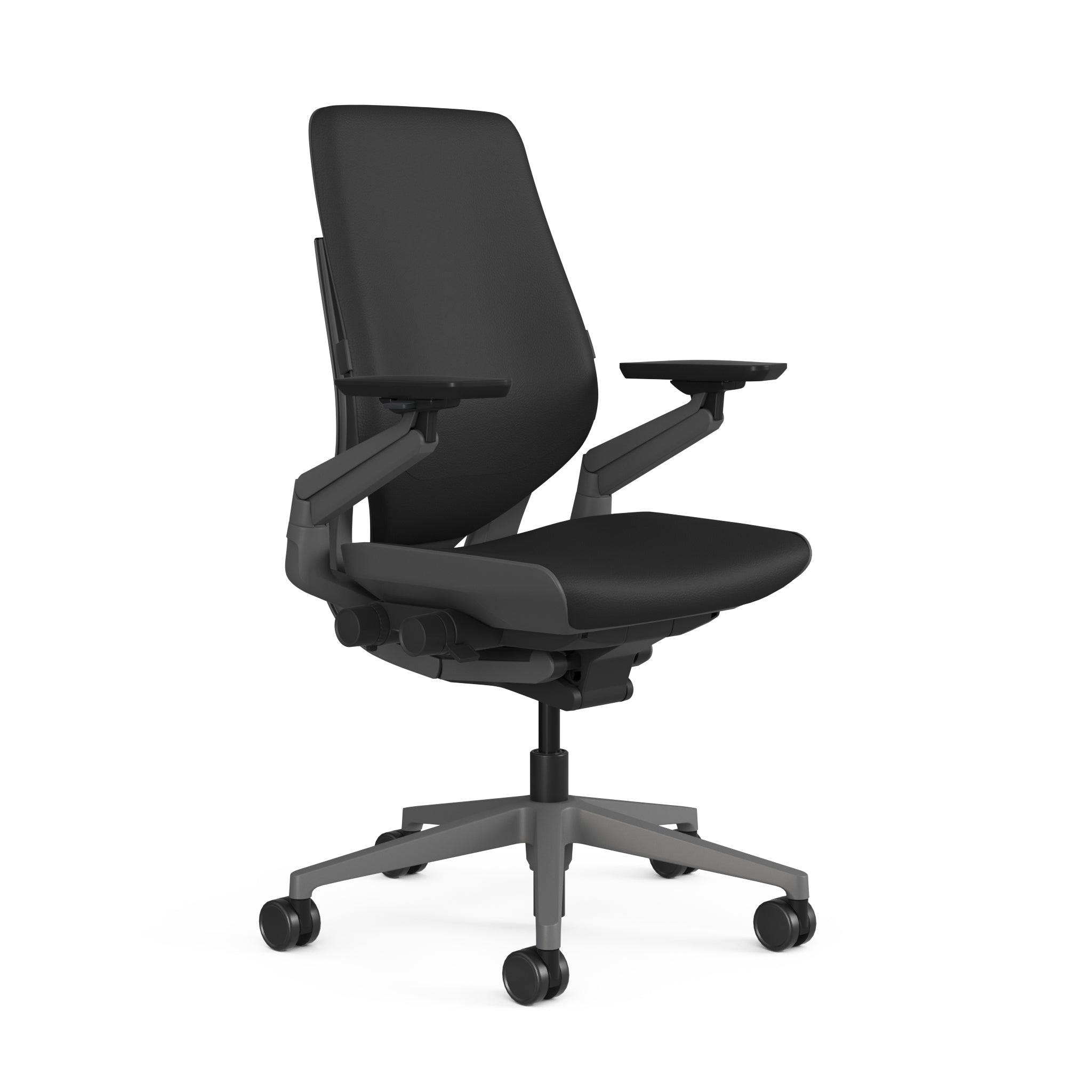 Upholstered Black Montana Leather; Dark Frame