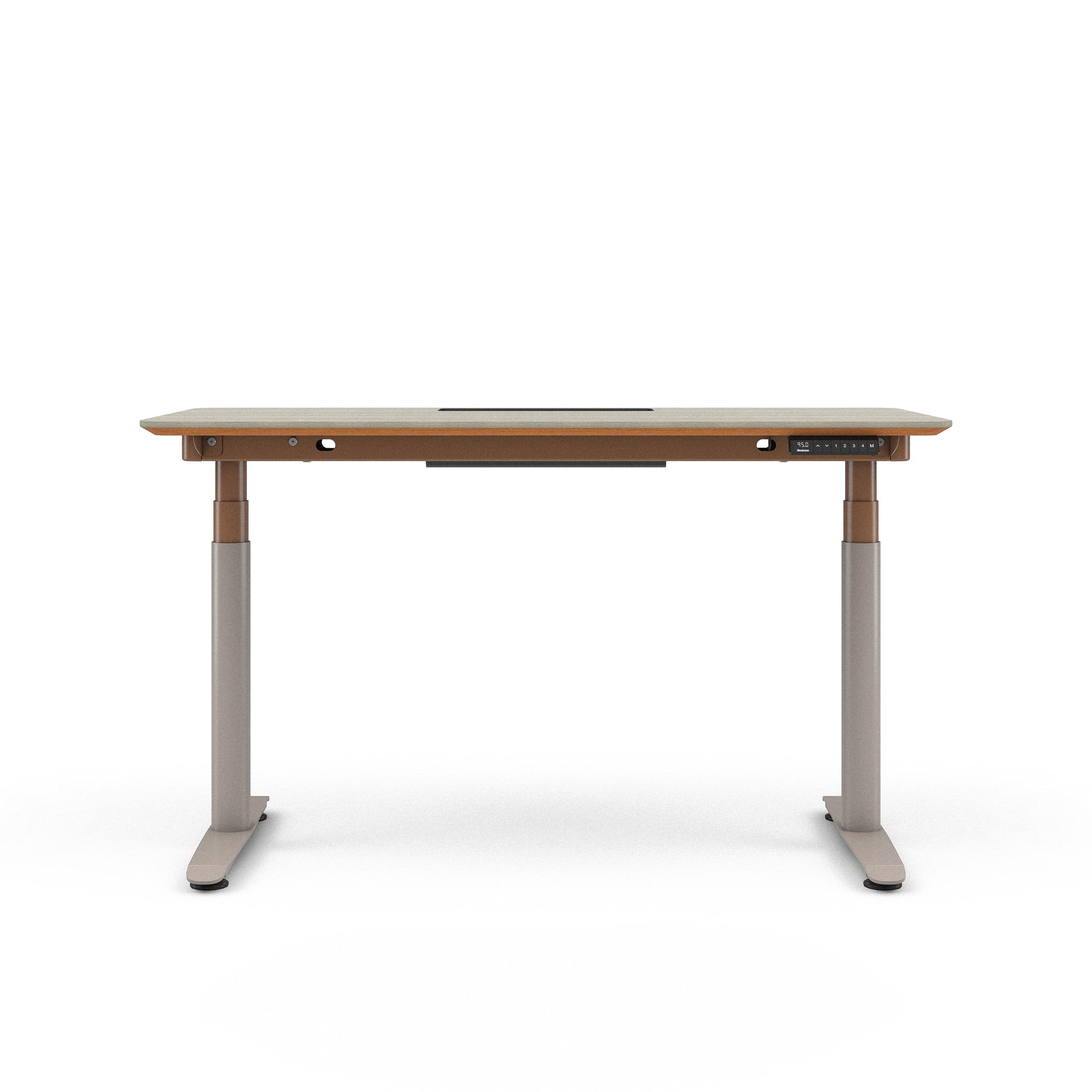 Grey Oak Top with Chamfered Edge; Matte Copper + Nickel Base