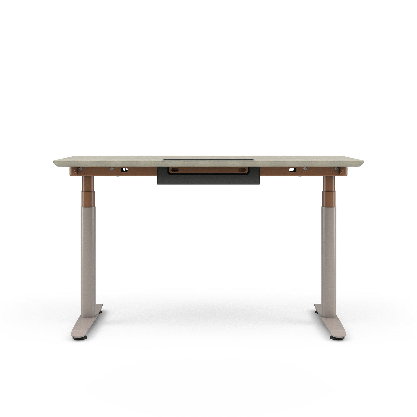 Grey Oak Top with Chamfered Edge; Matte Copper + Nickel Base
